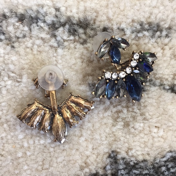 Blue and Smoky Grey Rhinestone Ear Jkt earrings - Picture 2 of 6
